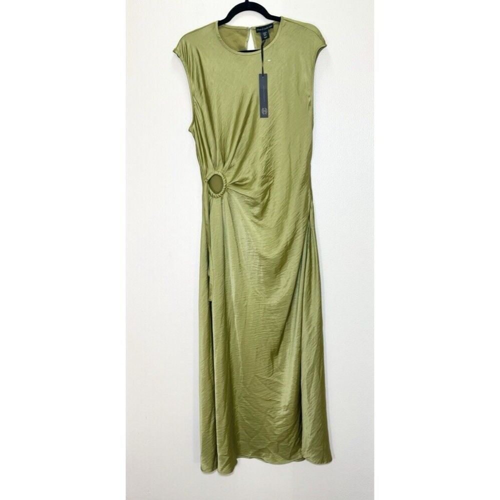 House of Harlow 1960 Satin Slip Maxi Olive Green Dress Sz XL Side Keyhole